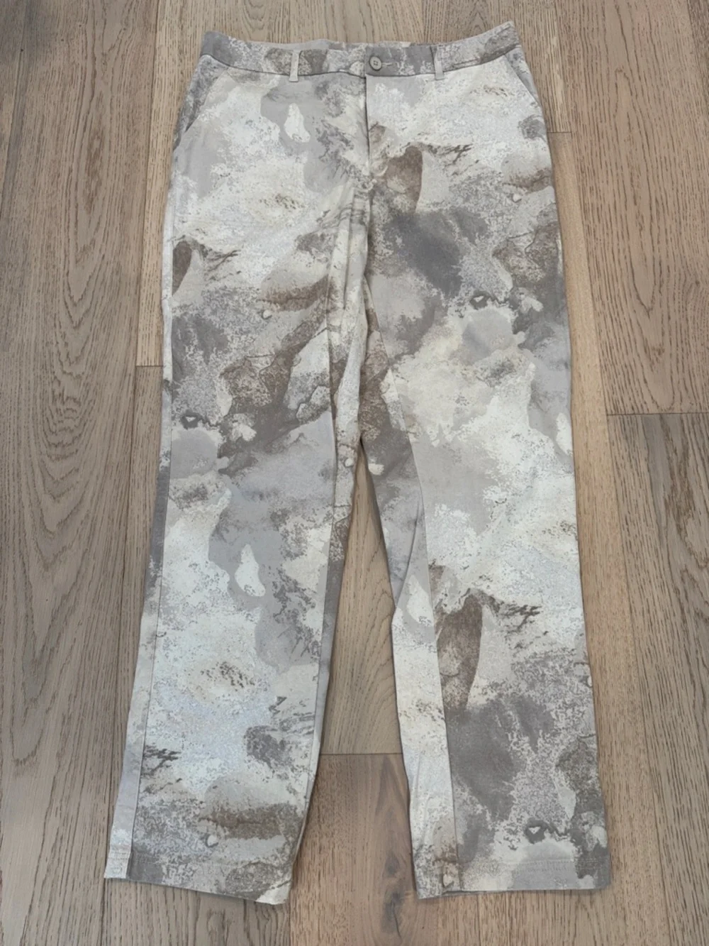 Denim & Co Casual Stone Tones Pattern Women's 14 Pants Front Button‎ Zip NWOT